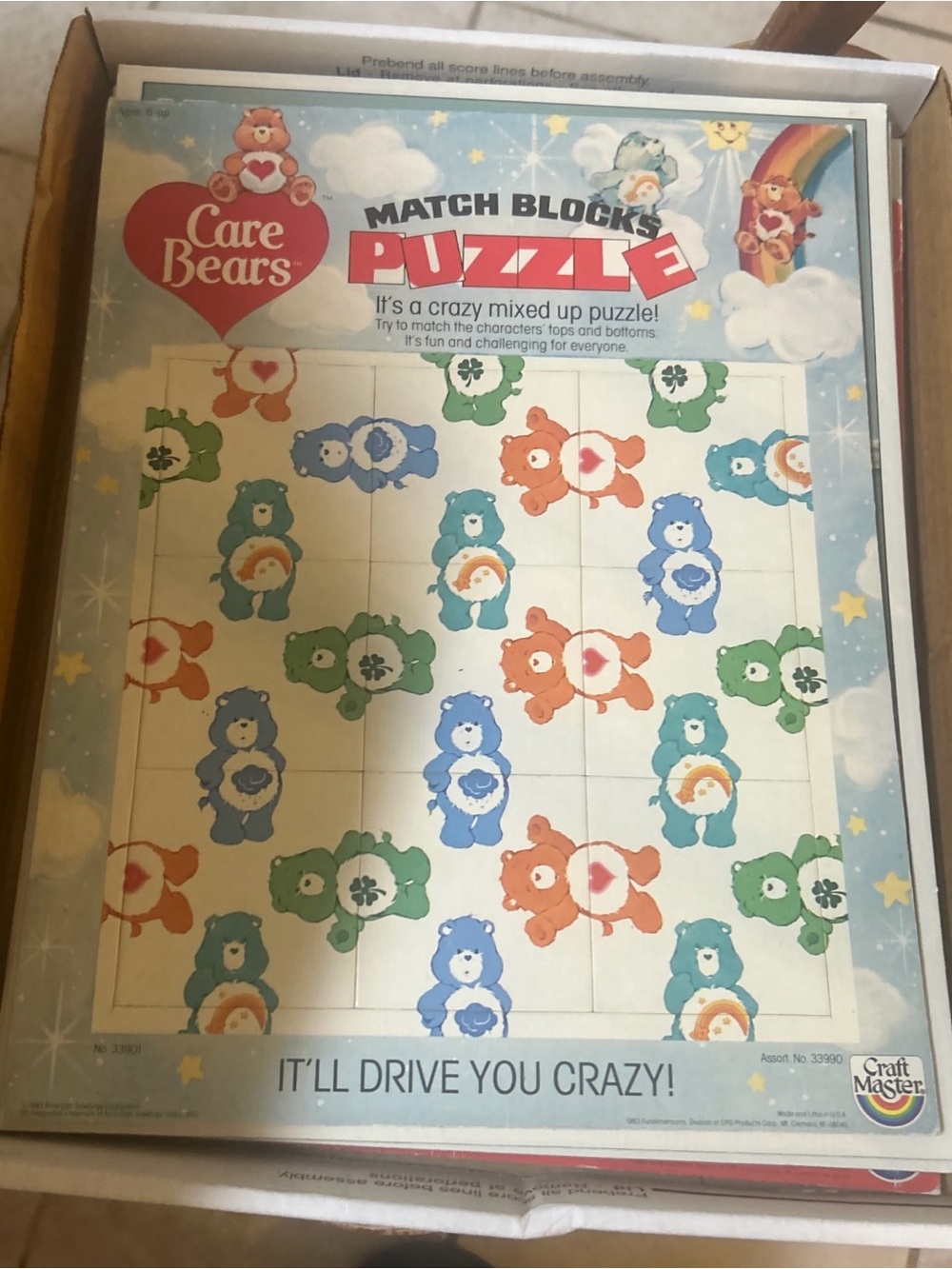 Care Bears Puzzle Game Board with Blue, Green, Orange Bears